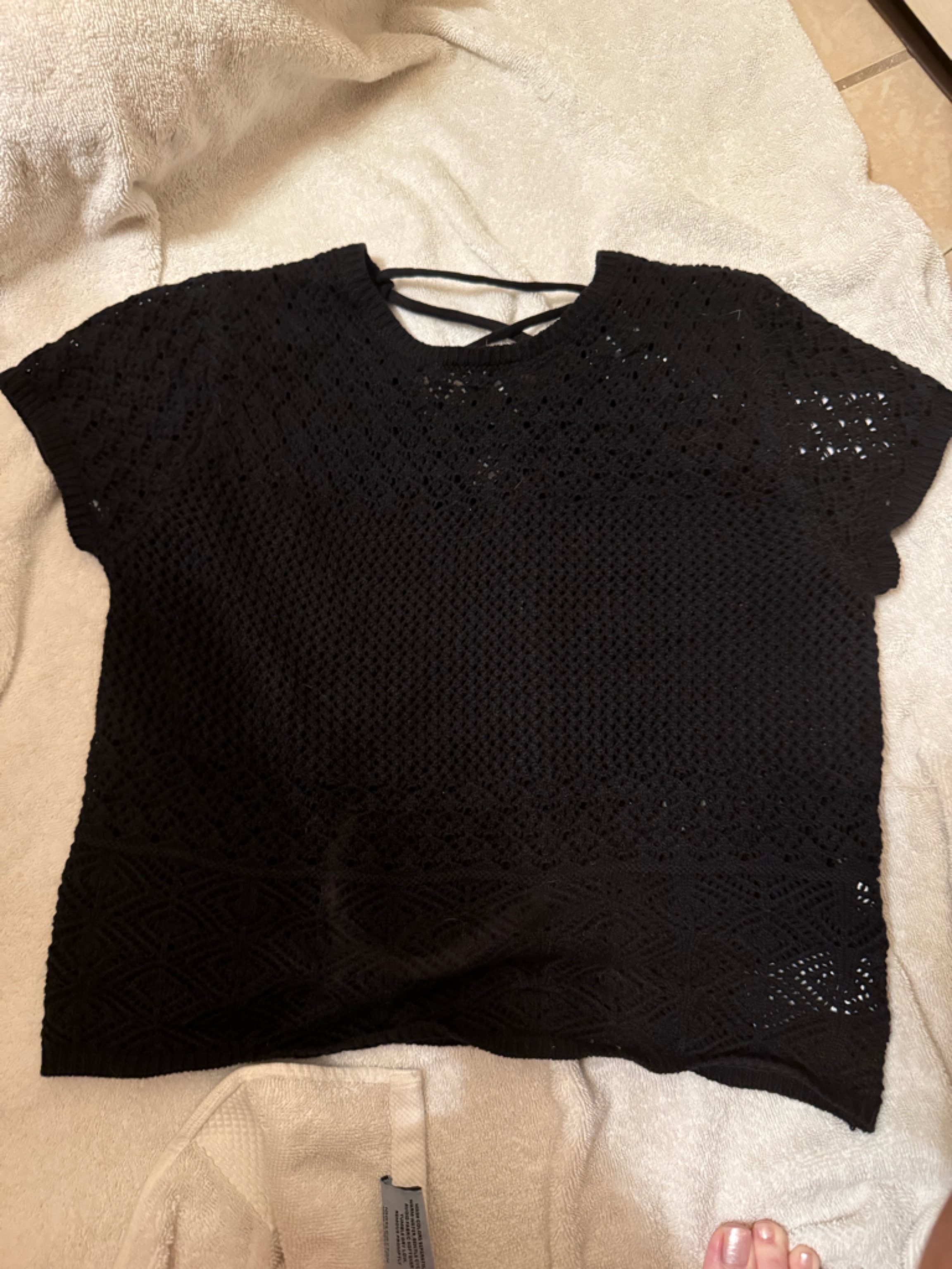 Jessica Simpson Black Crochet Knit Short Sleeve Top Nwt